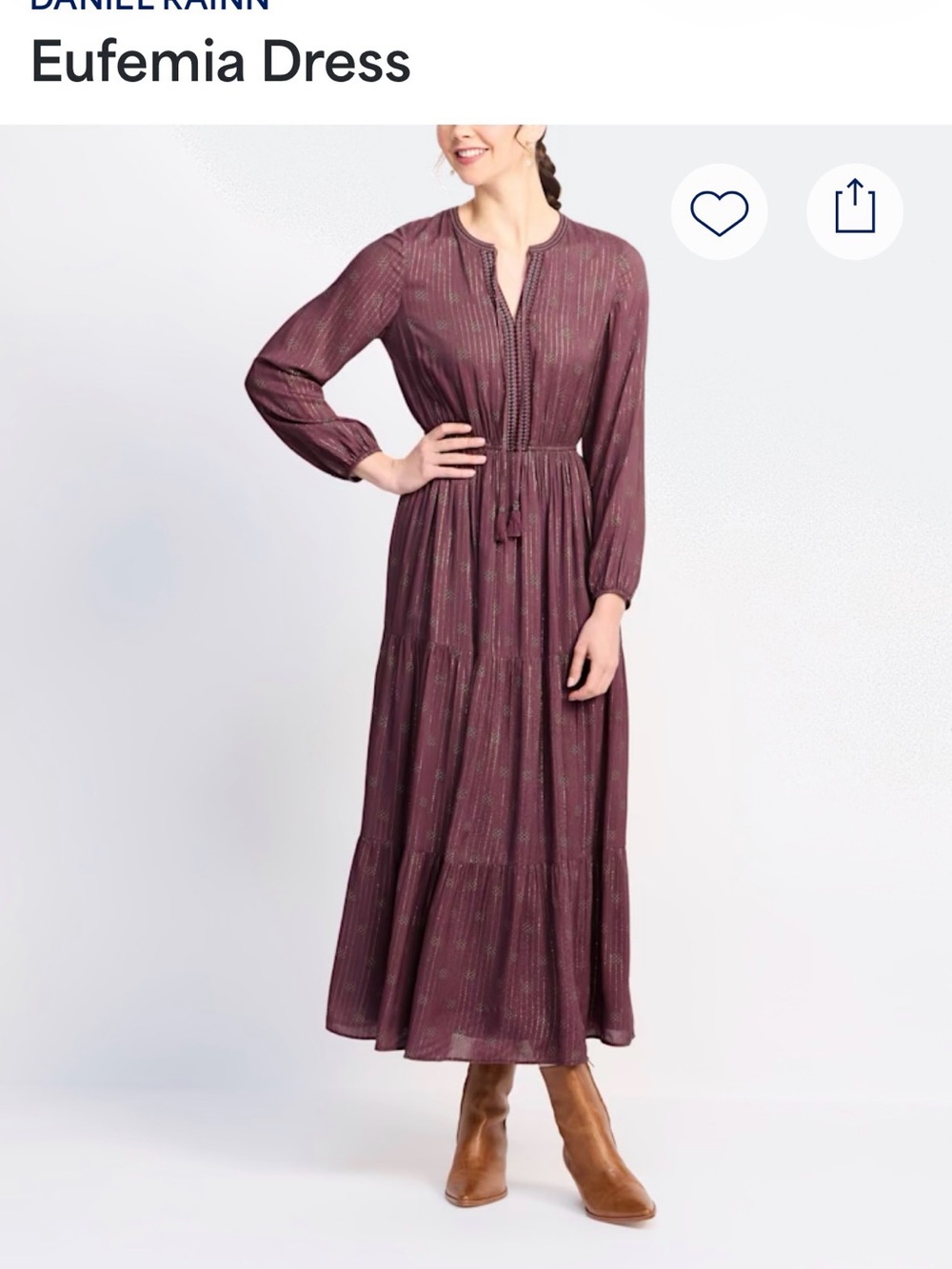 Daniel Rainn Plum Boho Tie-Neck Maxi Dress